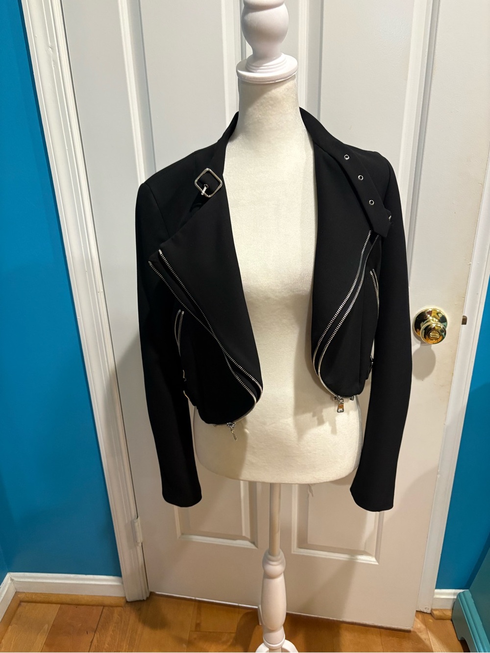 Rare Zara cropped moto style jacket black sz S rock punk streetwear
